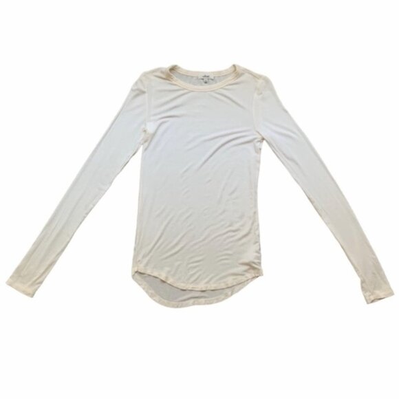 Aritzia Wilfred Top Long Sleeve Crewneck Bodycon Stretch Cream Size XS - Picture 1 of 8